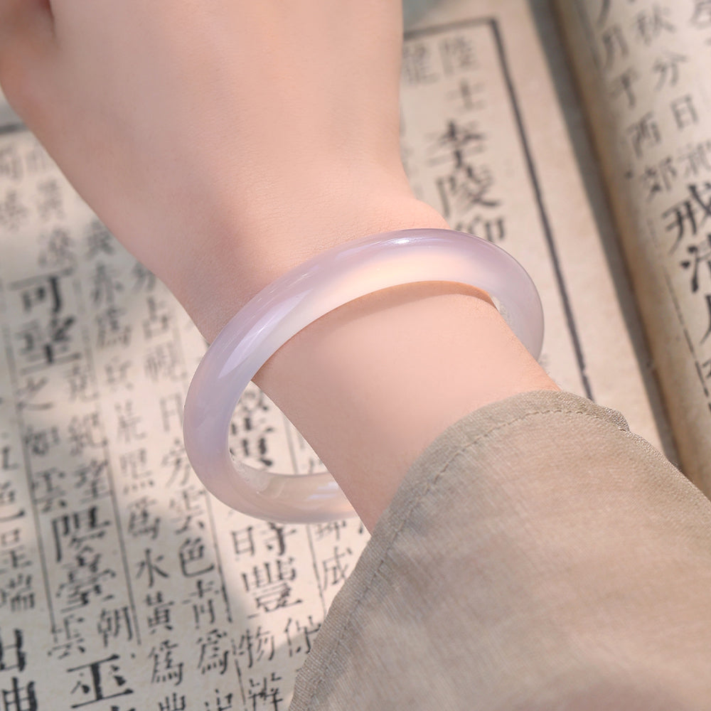 White Moonlight White Chalcedony Jade Bangle