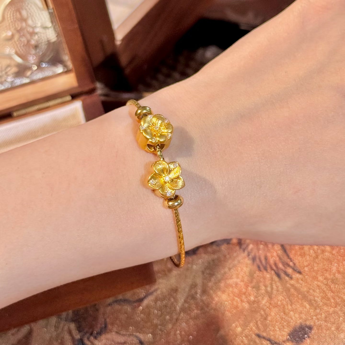 Twelve Gods of Flowers Series 24K Gold Diamond Lucky Flower Charm