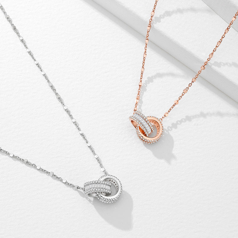 925 Silver Zircon Interlocking Shining Chain Necklace