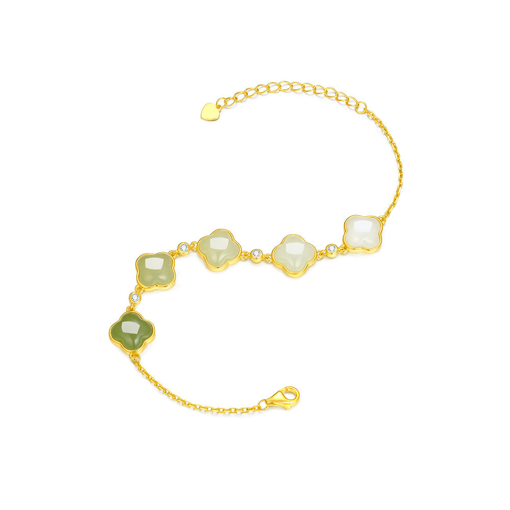 S925 Silver Gradient Color Hetian Jade Clover Bracelet