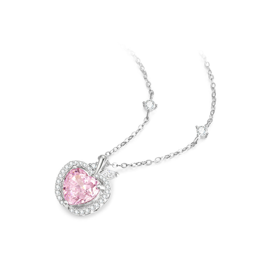 S925 Silver Zircon Pink Apple Necklace