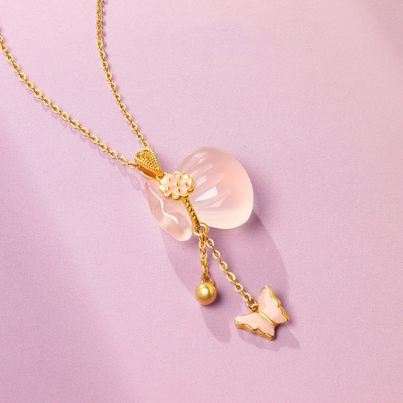 S925 Silver Chalcedony Fortune Bag Butterfly Necklace