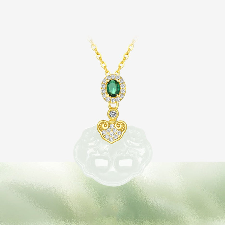 S925 Silver Hetian Jade Ruyi Lock Necklace
