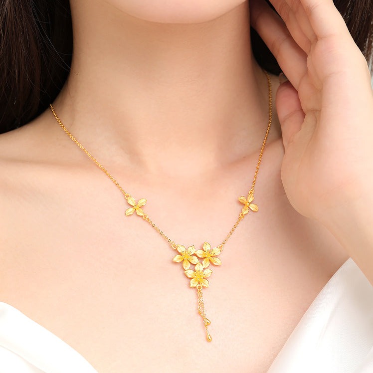 Happy Flower Wedding Series 24K Gold Cute Nicotiana Alata Flower Jewelry Set - Necklace Earrings