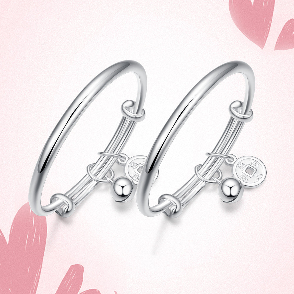 S990 Silver Newborn Baby Child Hundred Fu Ruyi Lock Necklace Bangle Set