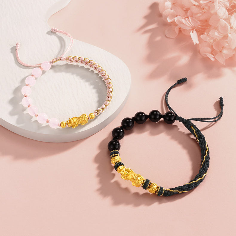24K Gold Crystal Agate Pixiu Couple Bracelets