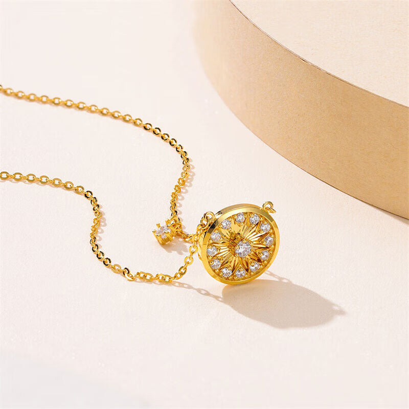 S925 Silver Zircon Star Disc Necklace