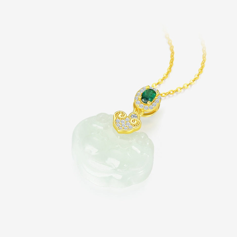 S925 Silver Hetian Jade Ruyi Lock Necklace