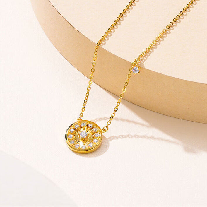 S925 Silver Zircon Star Disc Necklace