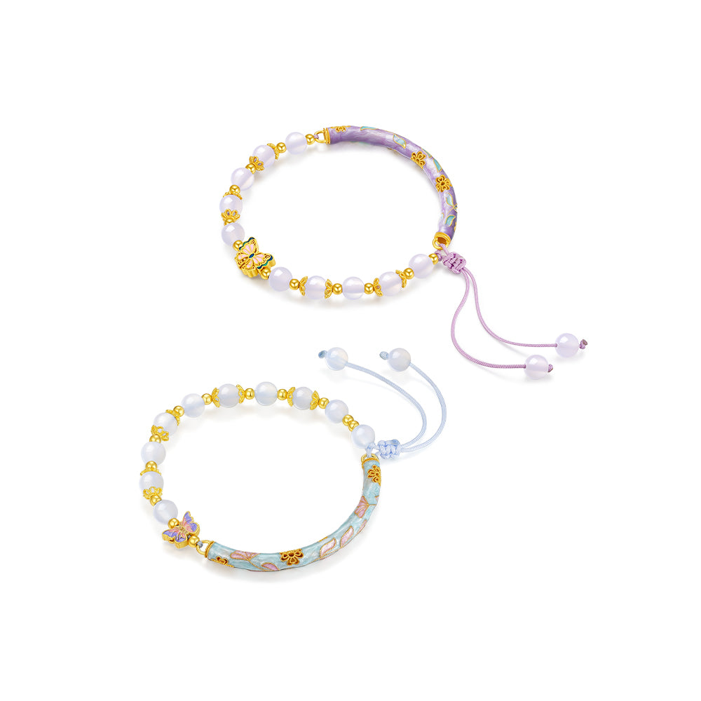 S925 Silver Enamel Chalcedony Fortune Butterfly Bracelet