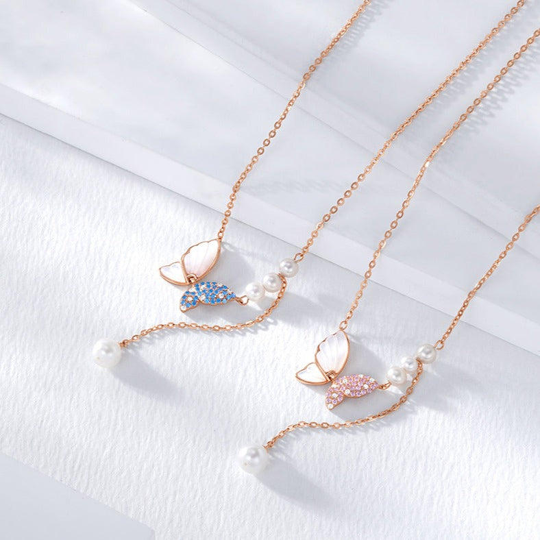 S925 Silver Pearl Butterfly Necklace