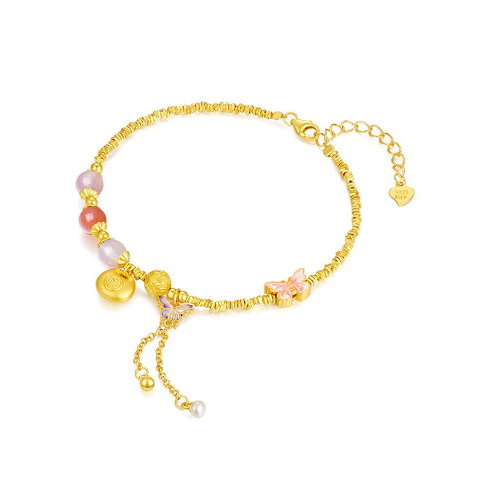 S925 Silver Agate Blessing Fu Bag Butterfly Bracelet
