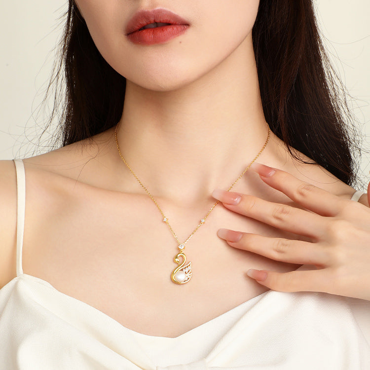 S925 Silver Pearl Zircon Golden Swan Set -