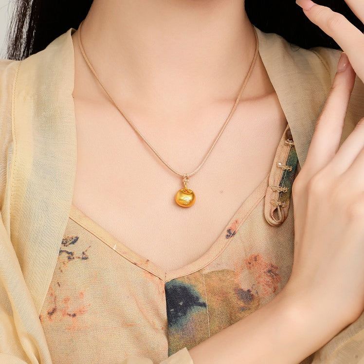 24K Gold full lucky PANG FU Money Bag Necklace
