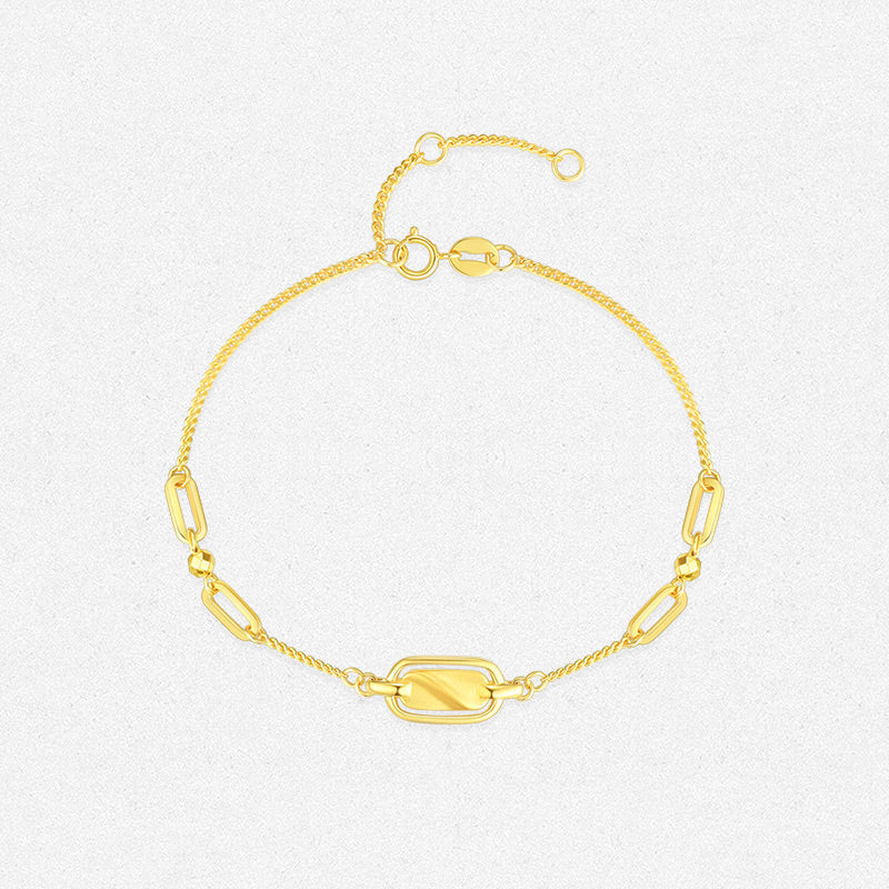 18K Gold Oval Tag Curb Chain Bracelet