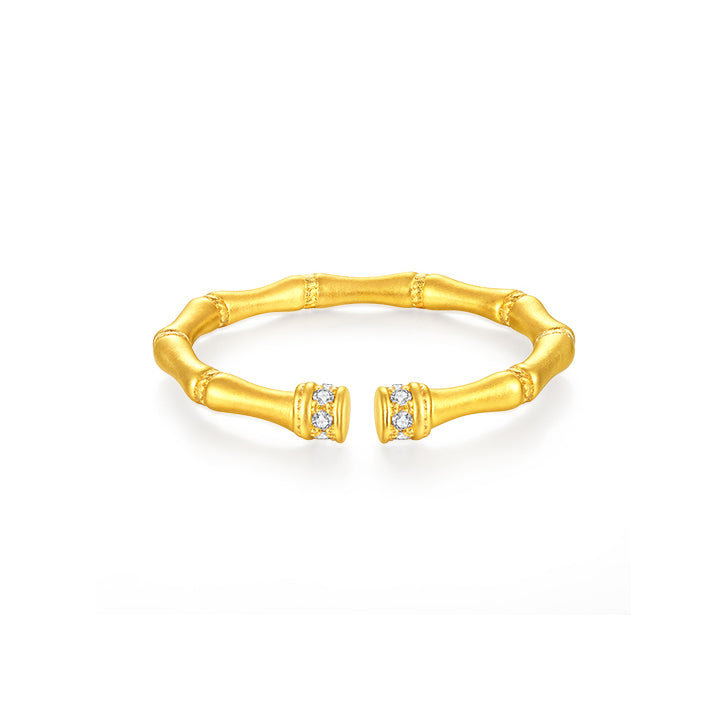 S925 Silver Zirconia Bamboo Open Ring