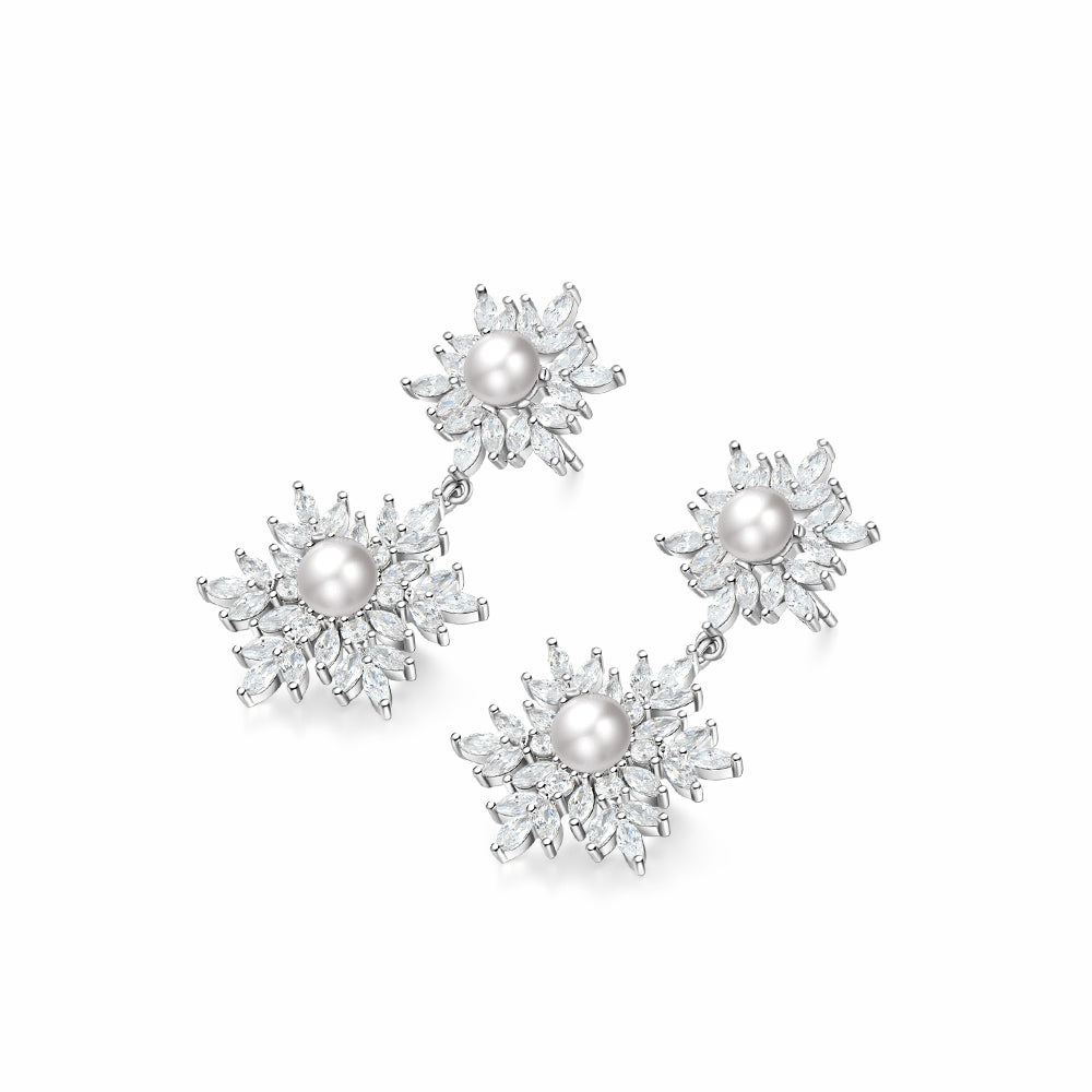 Copper Alloy Gorgeous Pearl Snowflake Drop Earrings