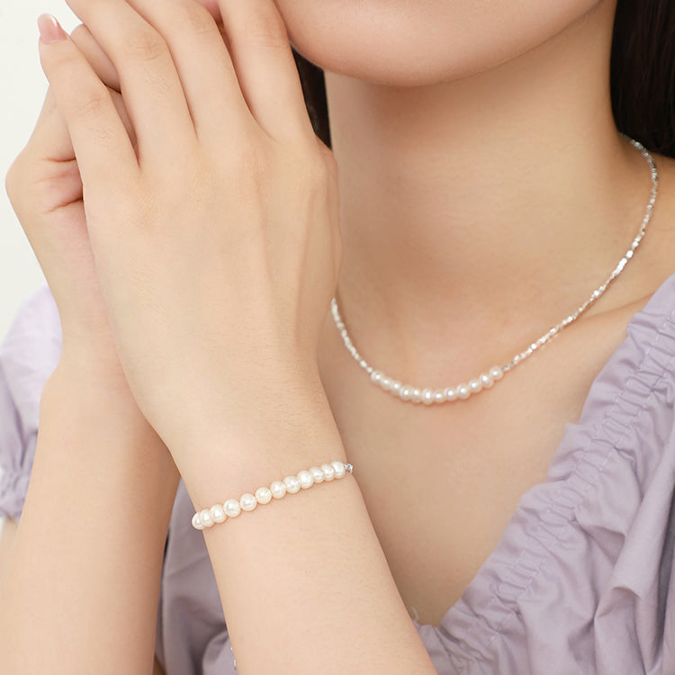 S925 Silver Small Cube Pearl Jewelry Set