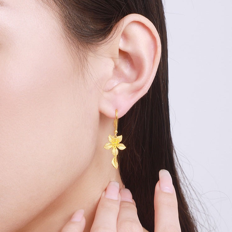 Happy Flower Wedding Series 24K Gold Elegant Nicotiana Alata Flower Jewelry Set - Ring Earrings Necklace