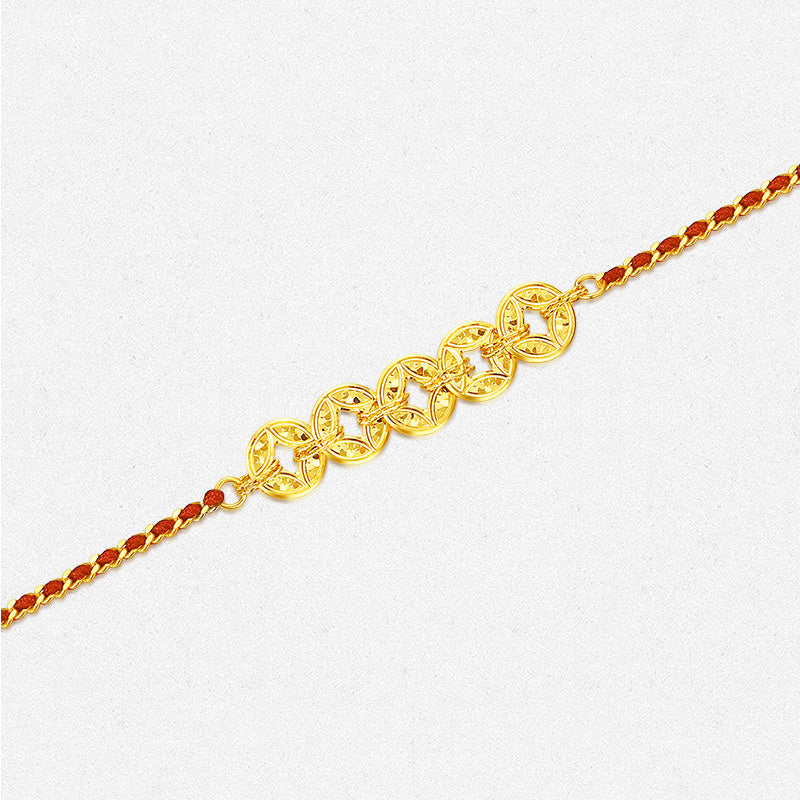 18K Gold Shining Five Emperors Coins Calabash Gourd String Bracelet
