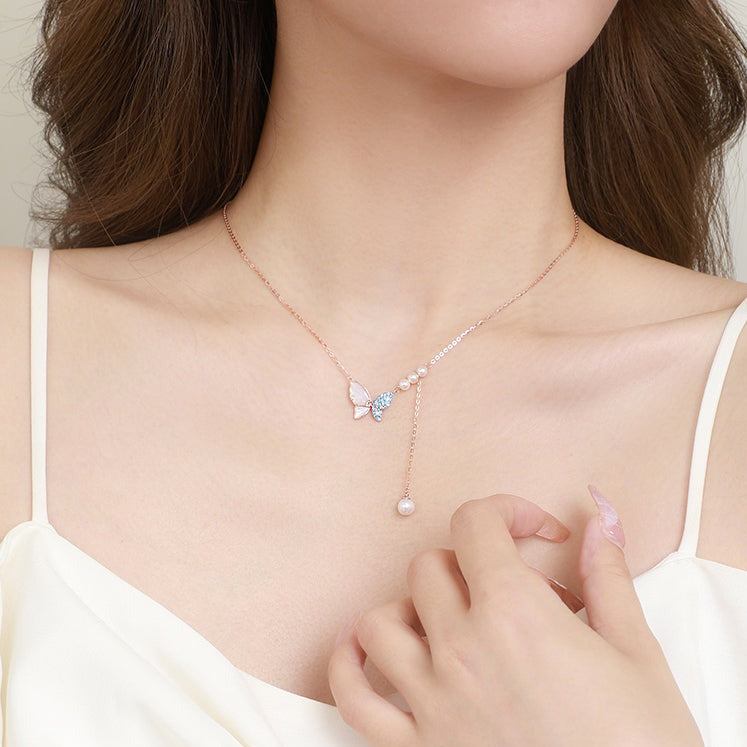S925 Silver Pearl Butterfly Necklace