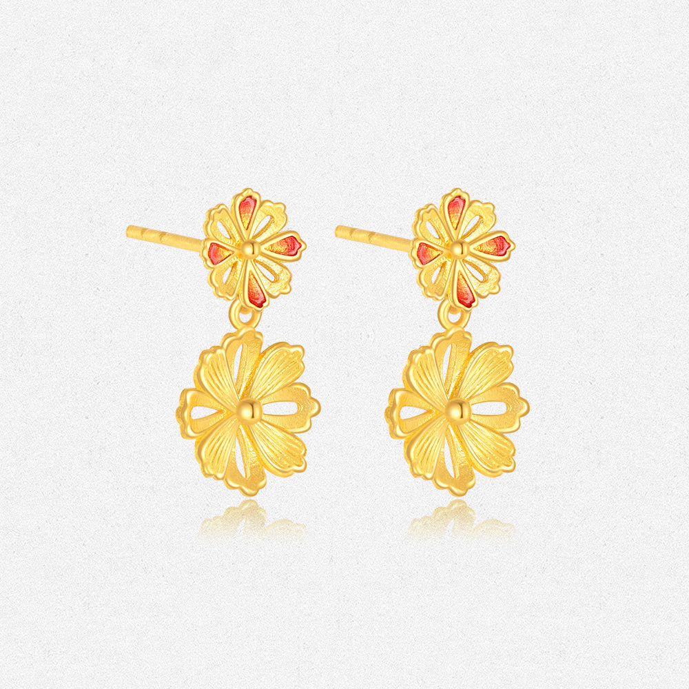 Twelve Gods of Flowers Series 24K Gold Happy Galsang Flower Earrings