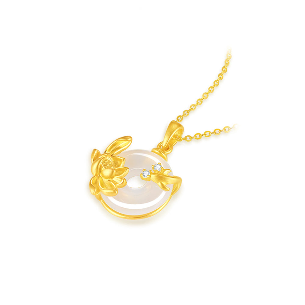 S925 Silver Blessing Lotus Chalcedony Ping An Buckle Necklace