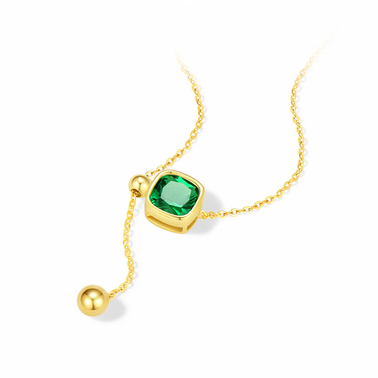S925 Silver Green Zircon Tassel Necklace