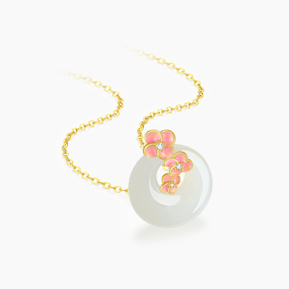 S925 Silver Peach Blossom Hetian Jade Ping An Buckle Necklace