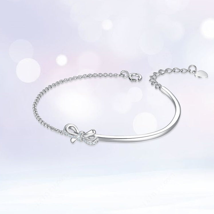 S925 Silver Bow Knot Half Bangle Bracelet