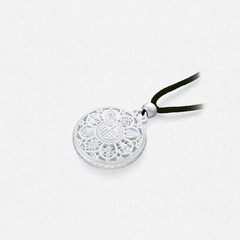 S990 Silver Blessing Eight Treasure Compass Necklace