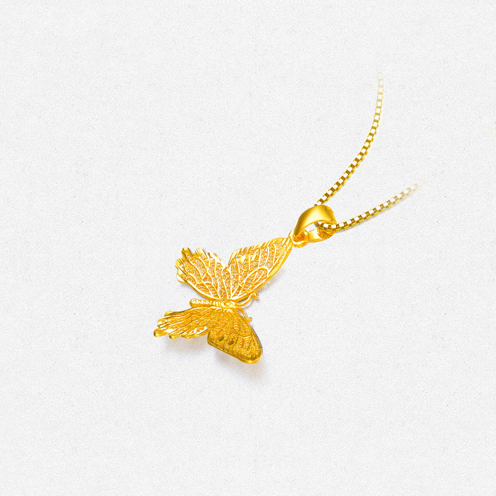 24K Gold Hollow Filigree Butterfly Pendant