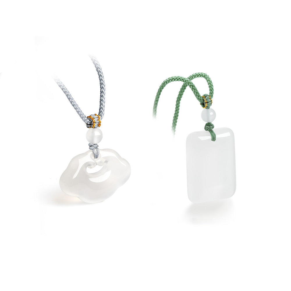 Chalcedony Peace Safety Tag Ruyi Lock Necklace