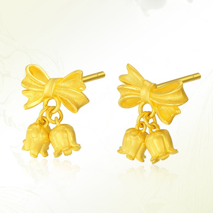 Happy Flower Wedding Series 24K Gold Bow Knot Lily of the Valley Flower Jewelry Set