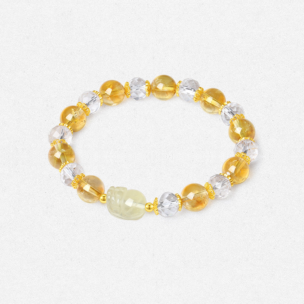 S925 Silver Yellow White Crystal Pixiu Beaded Bracelet