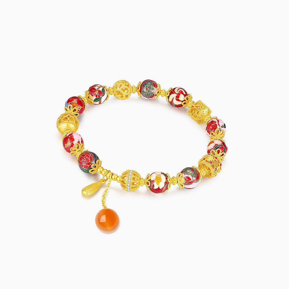 S925 Silver Enamel Agate Hydrangea Flowers Bead Bracelet