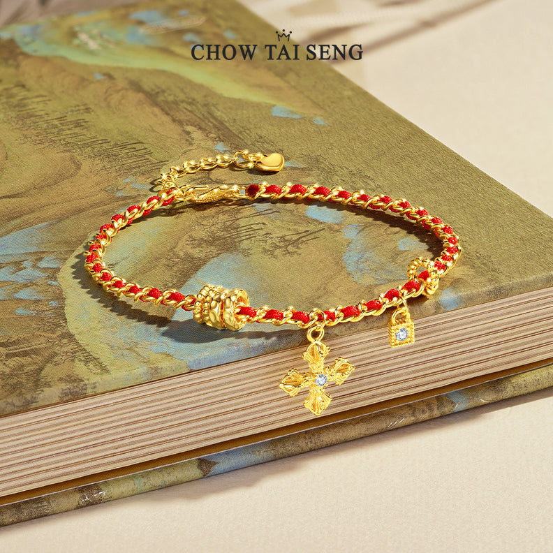 S925 Silver Zircon Cross Guard Vajra Red String Bracelet