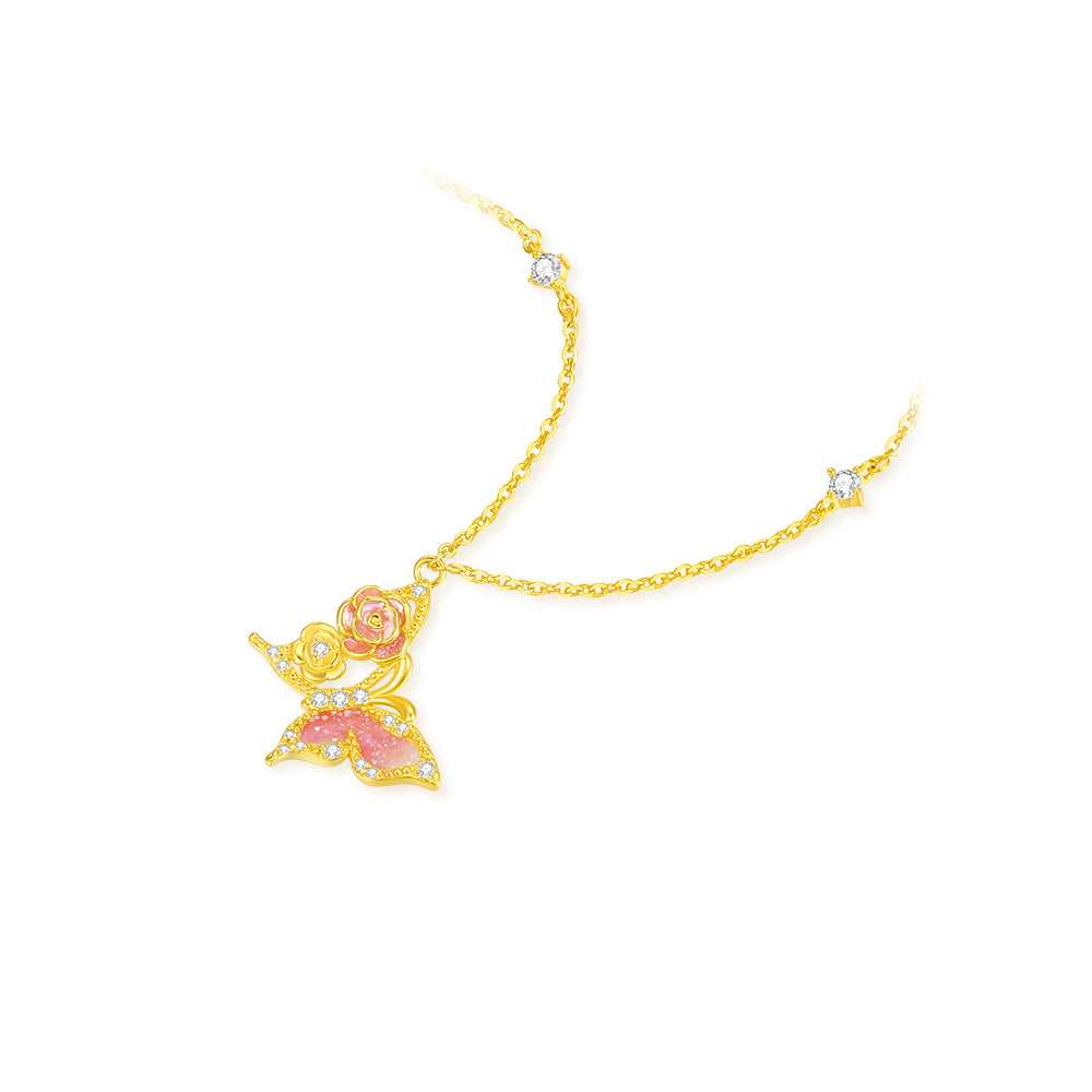 S925 Silver Luminous Enamel Rose Butterfly Necklace