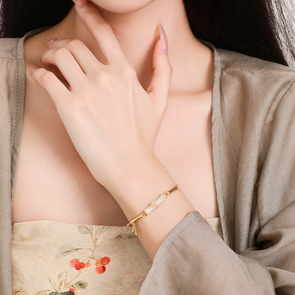 S925 Silver Hetian Jade Bamboo Bracelet