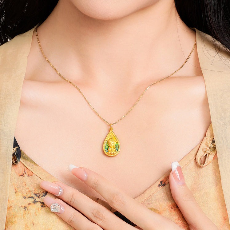24K Gold Enamel Medicine Buddha Pendant