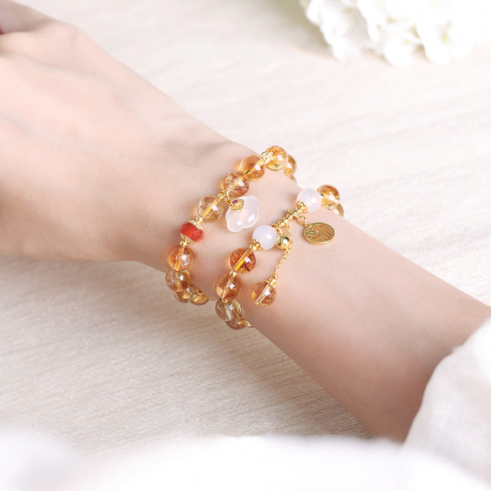 S925 Silver Auspicious Cloud Citrine Beaded Bracelet