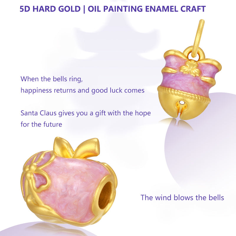 Art Garden Series 24K Gold Enamel Christmas Bell Apple Charm