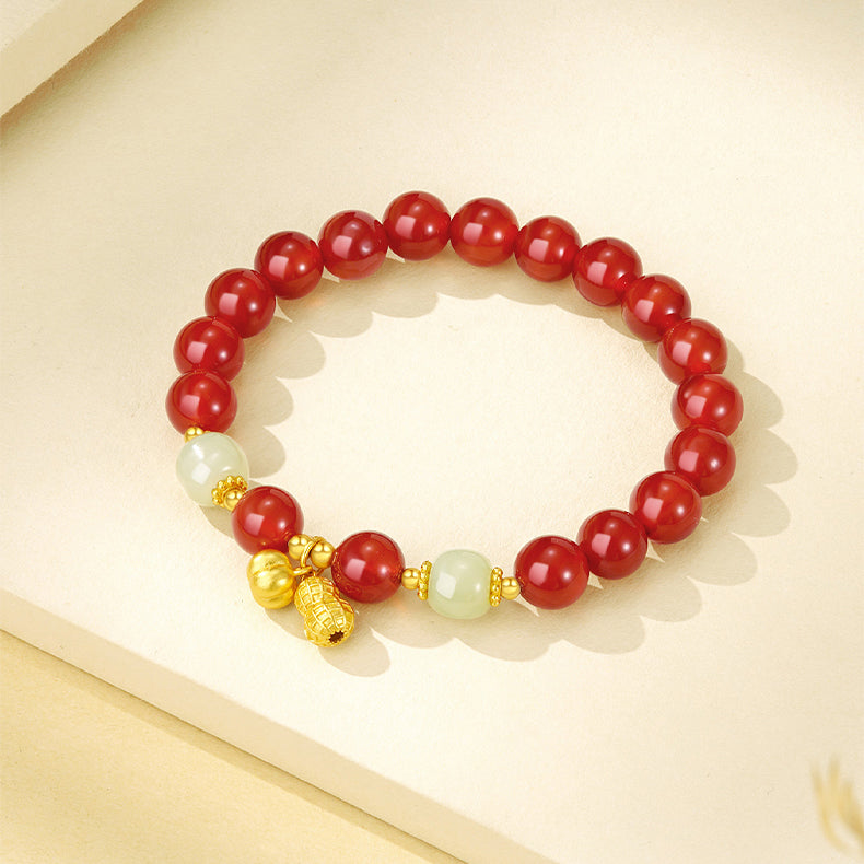 S925 Silver Peanut Persimmon Jade Agate Beaded Bracelet