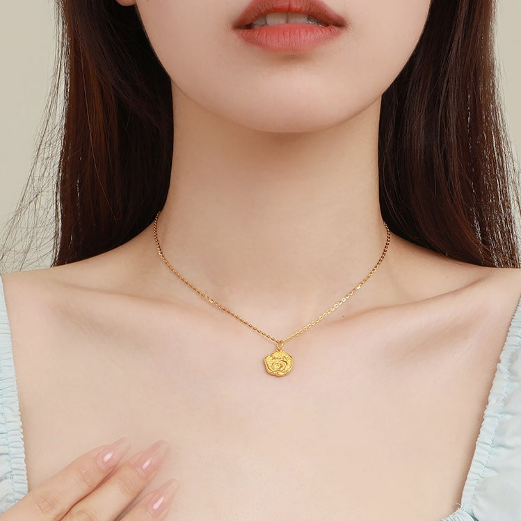 Monet Garden Series 24K Gold Seal Wax Rose Pendant