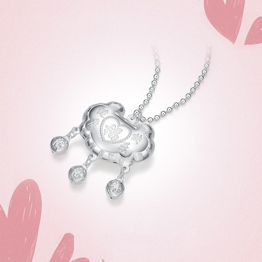 S990 Silver Newborn Baby Child Hundred Fu Ruyi Lock Necklace Bangle Set
