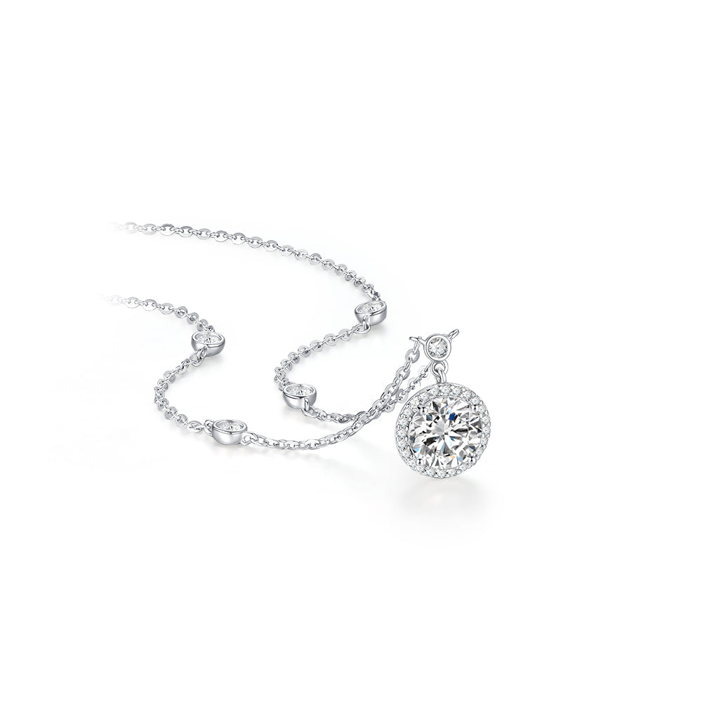 S925 Silver Round Cut Zircon Halo Necklace