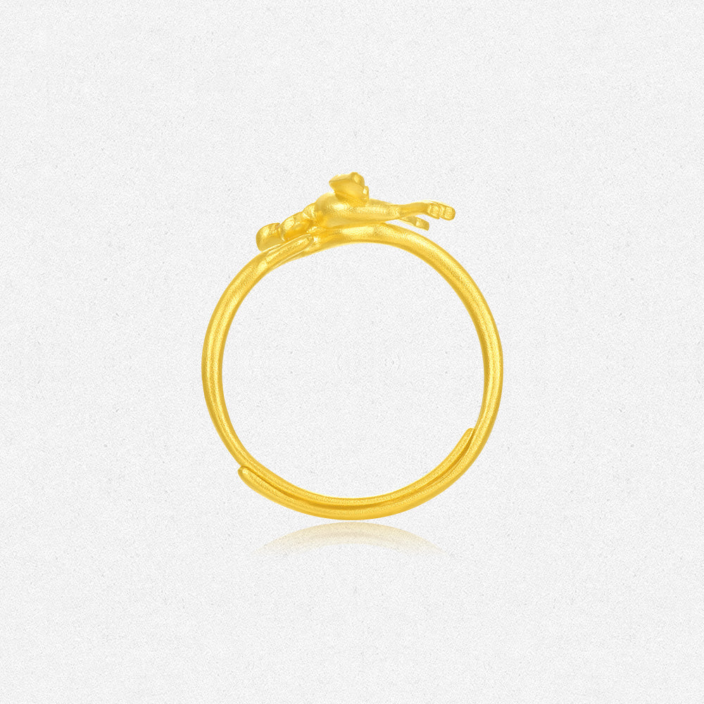 Twelve Gods of Flowers Series 24K Gold Enamel Magpie and Plum Blossom Ring