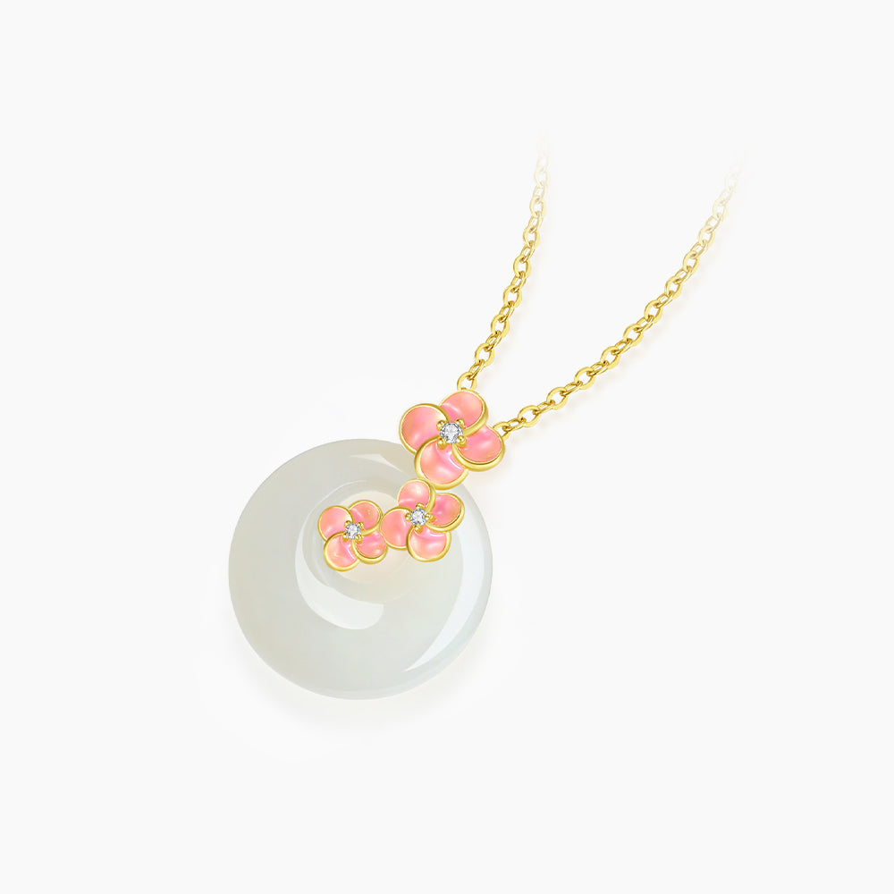 S925 Silver Peach Blossom Hetian Jade Ping An Buckle Necklace