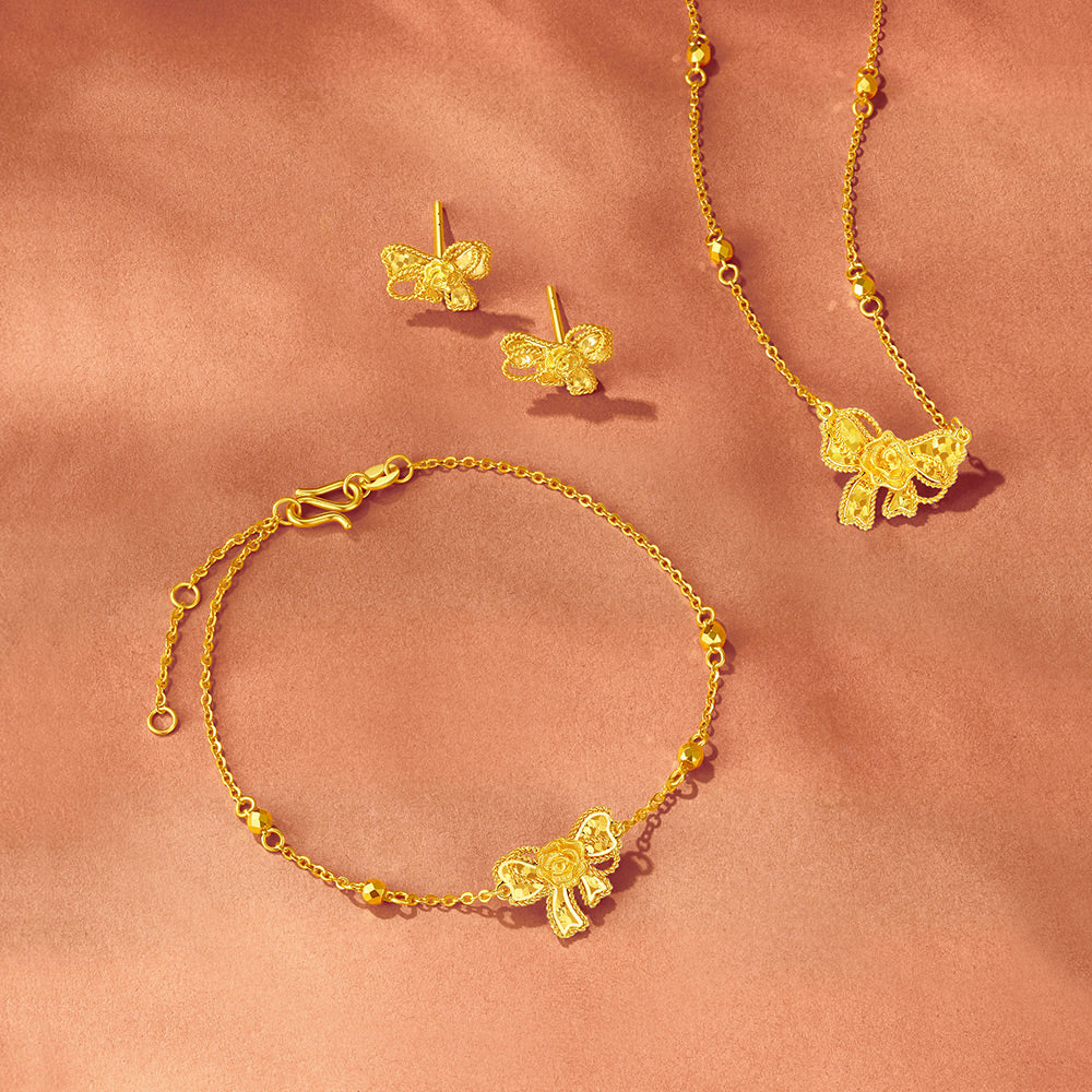 Monet Garden Series 24K Gold Crush Ice Rose Necklace