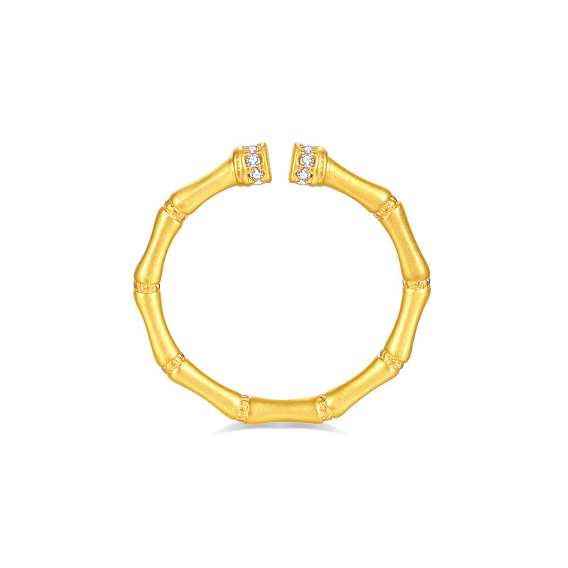 S925 Silver Zirconia Bamboo Open Ring